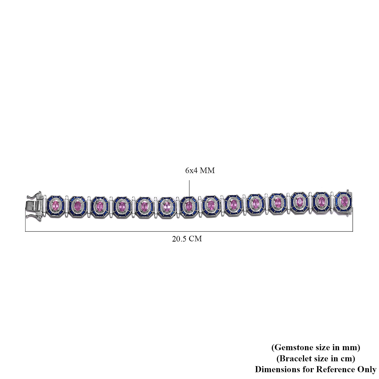 Madagascar Hot Pink Sapphire Enamelled Bracelet (Size 7.5) in Platinum Overlay Sterling Silver 9.00 Ct, Silver wt 25.00 Gms