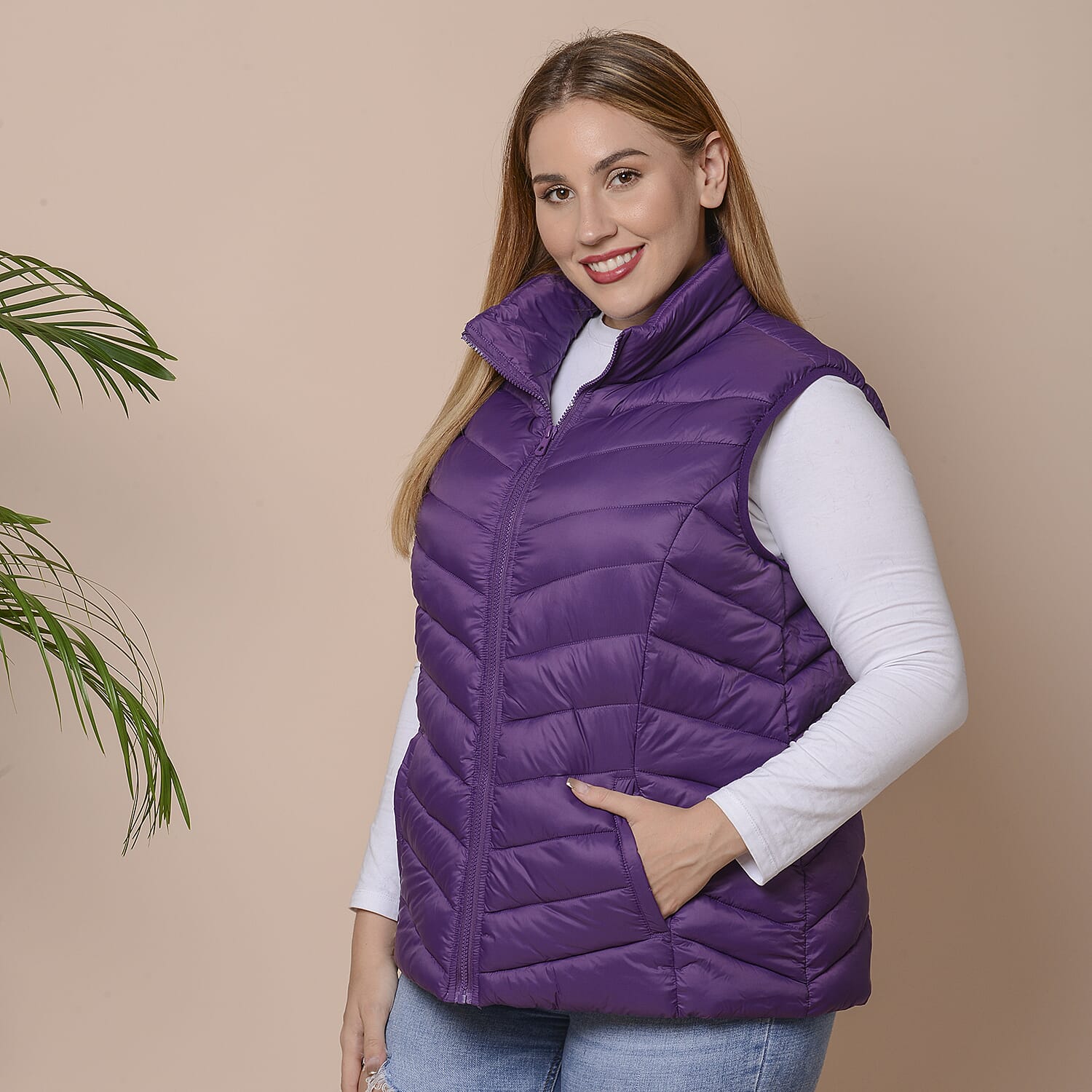 Winter Padded Gilet in Plum Purple