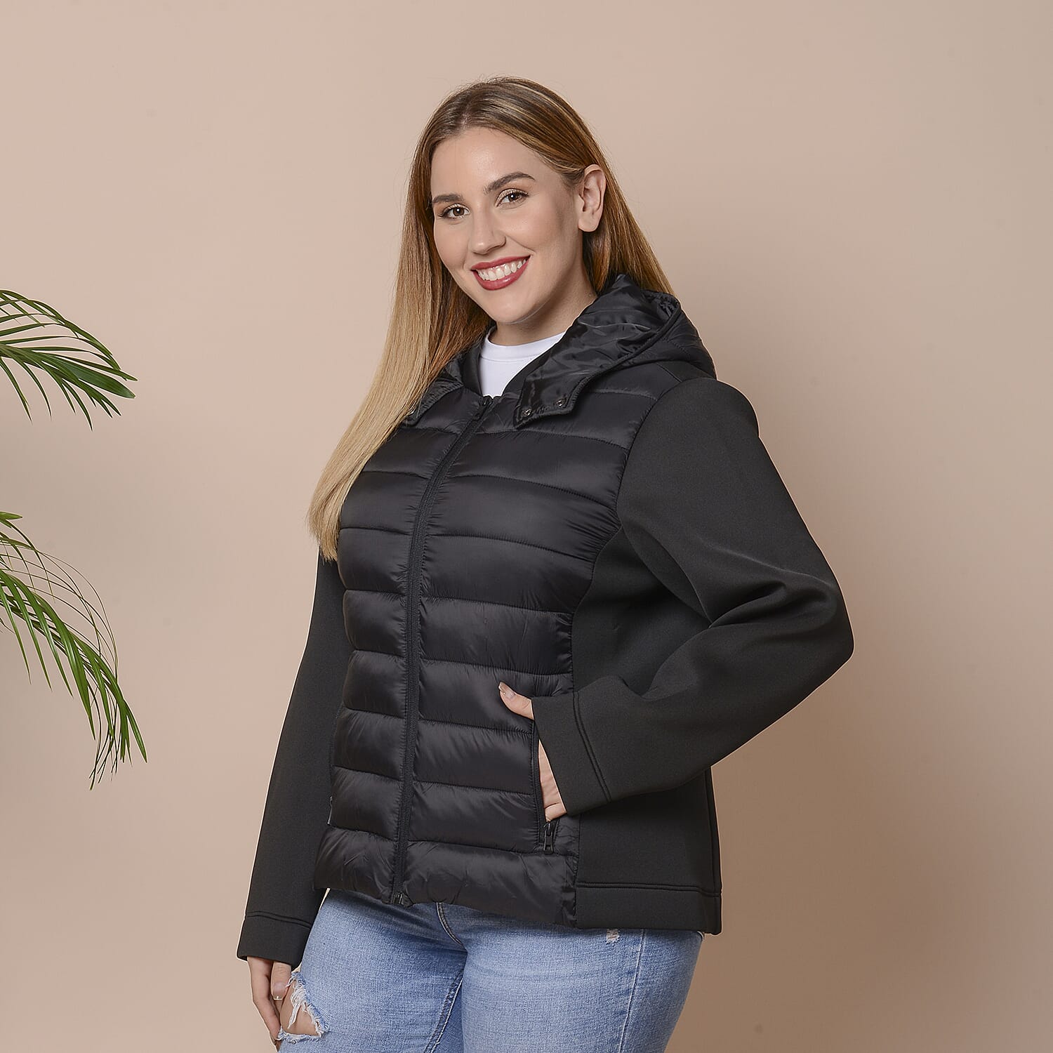Winter Puffer Jacket with Hoodie in Classic Black