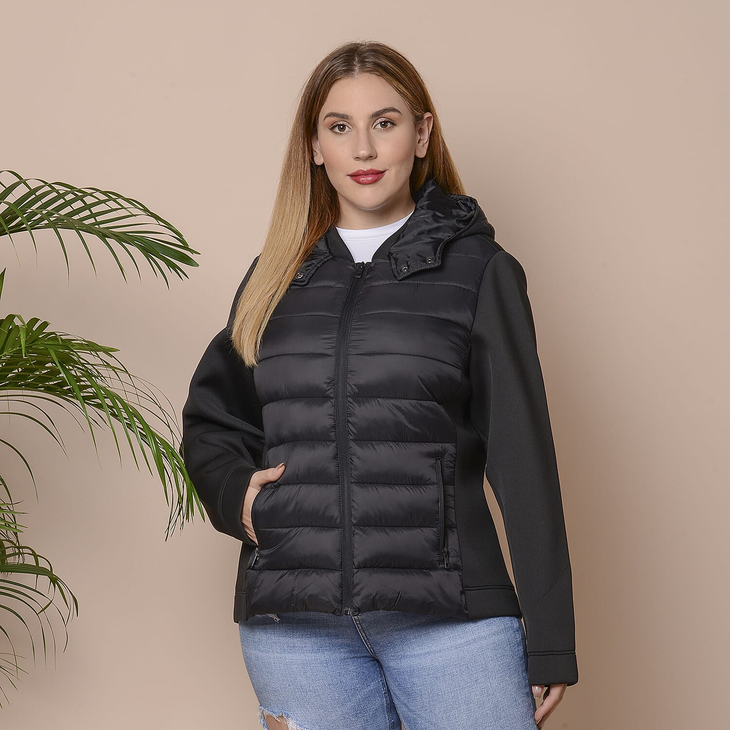 Winter Puffer Jacket with Hoodie in Classic Black