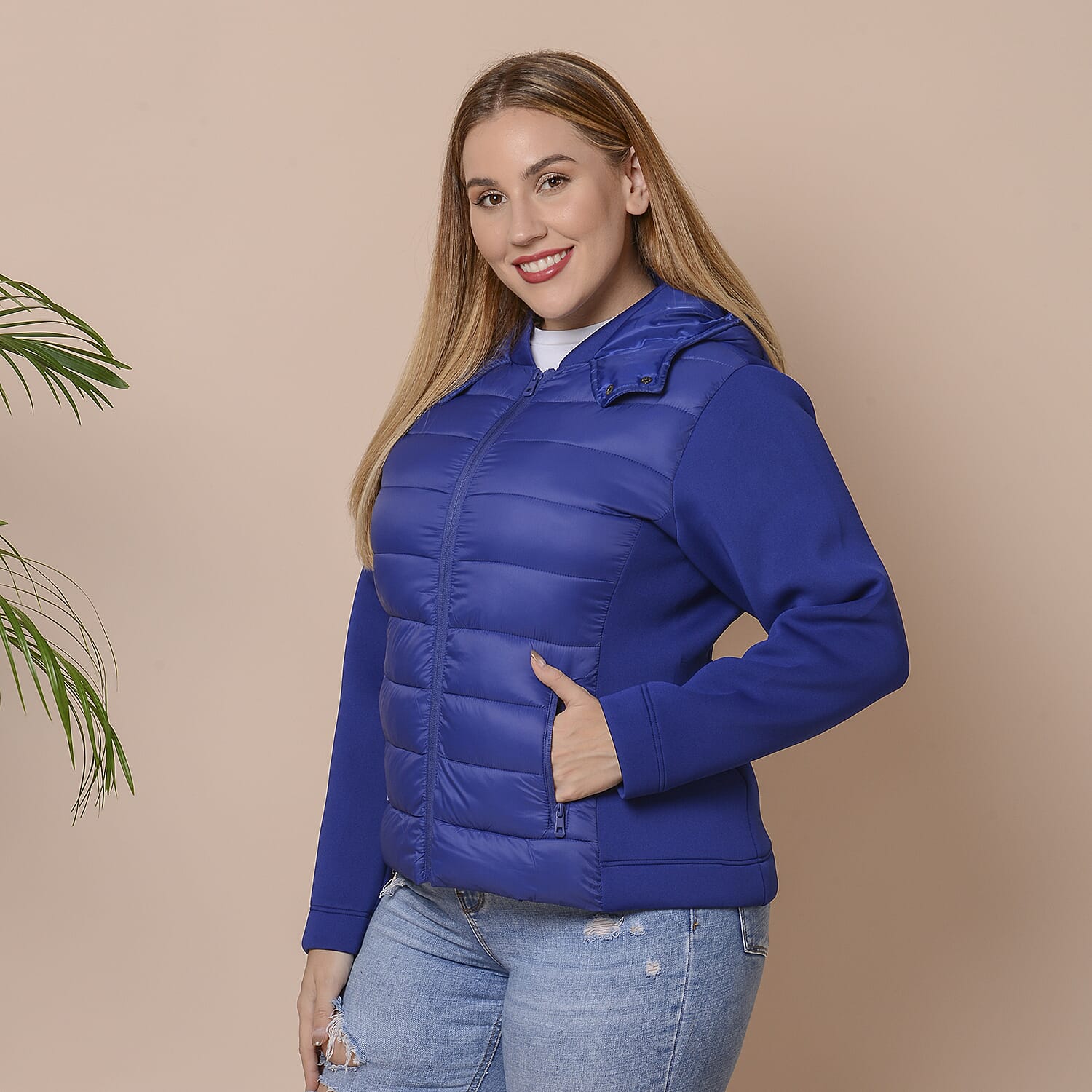 Winter Puffer Jacket with Hoodie in Blue (Size L, 18-20)