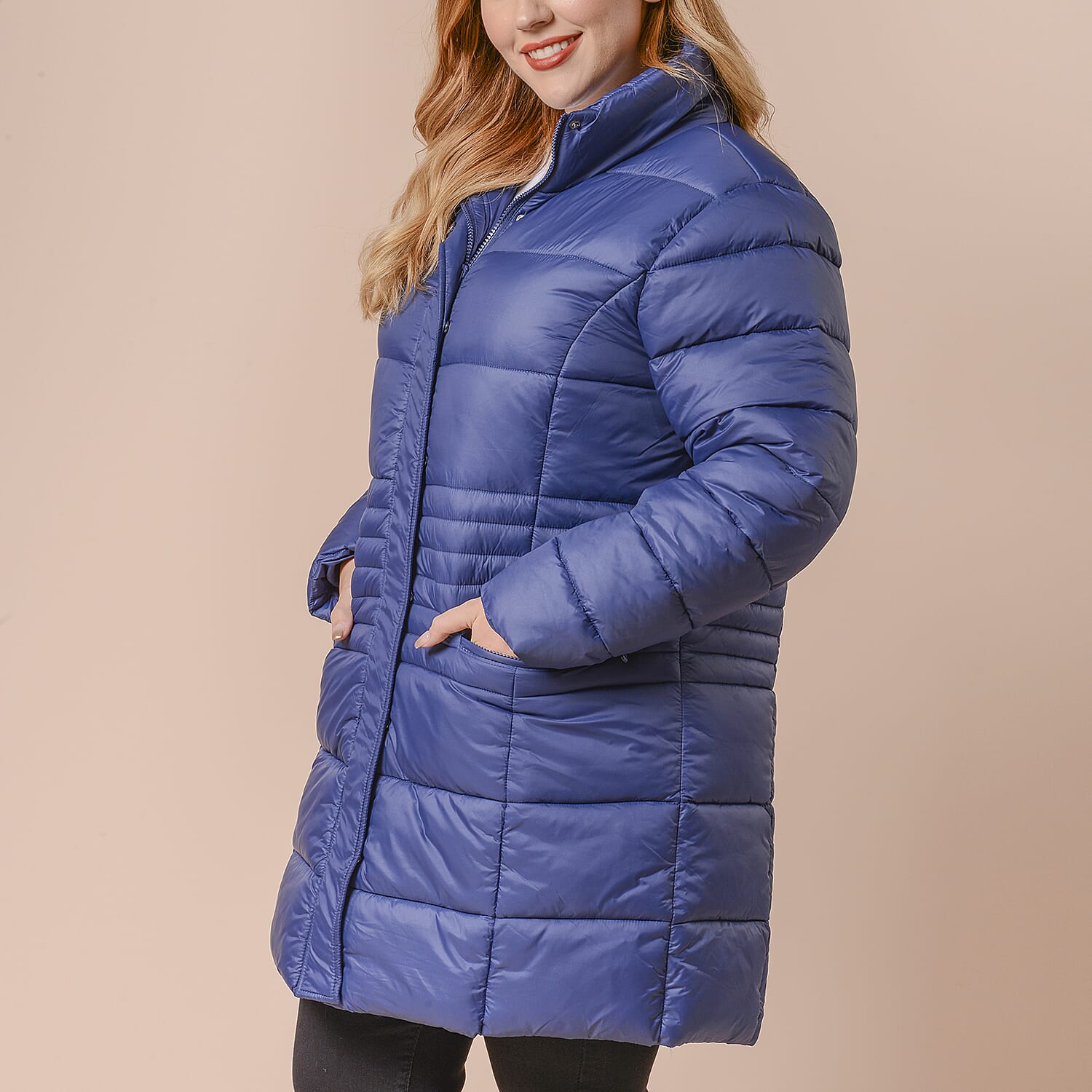 Winter Puffer Jacket with Middle Zip In Blue