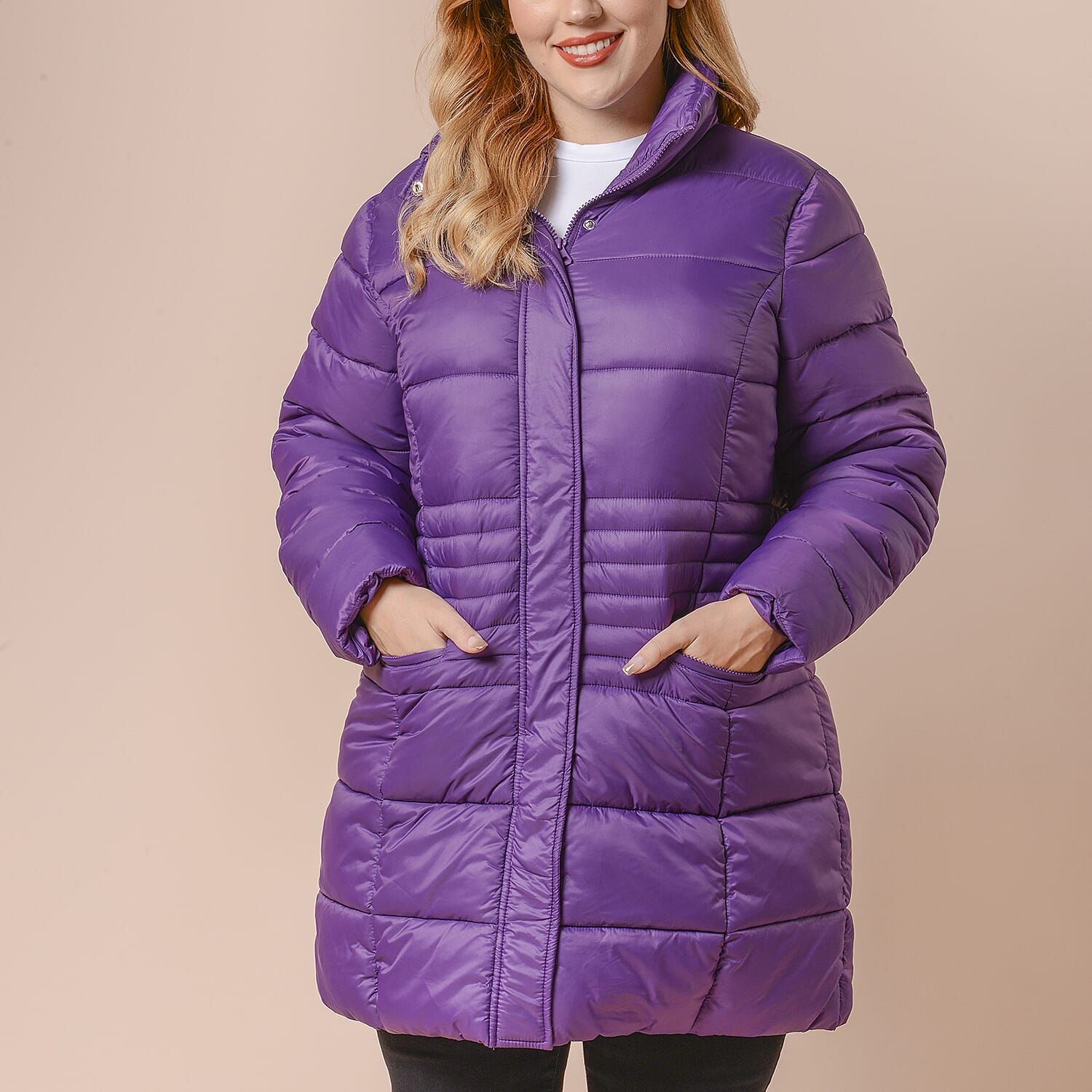 Winter Puffer Jacket with Middle Zip In Plum Purple (Size: S, 10-12)