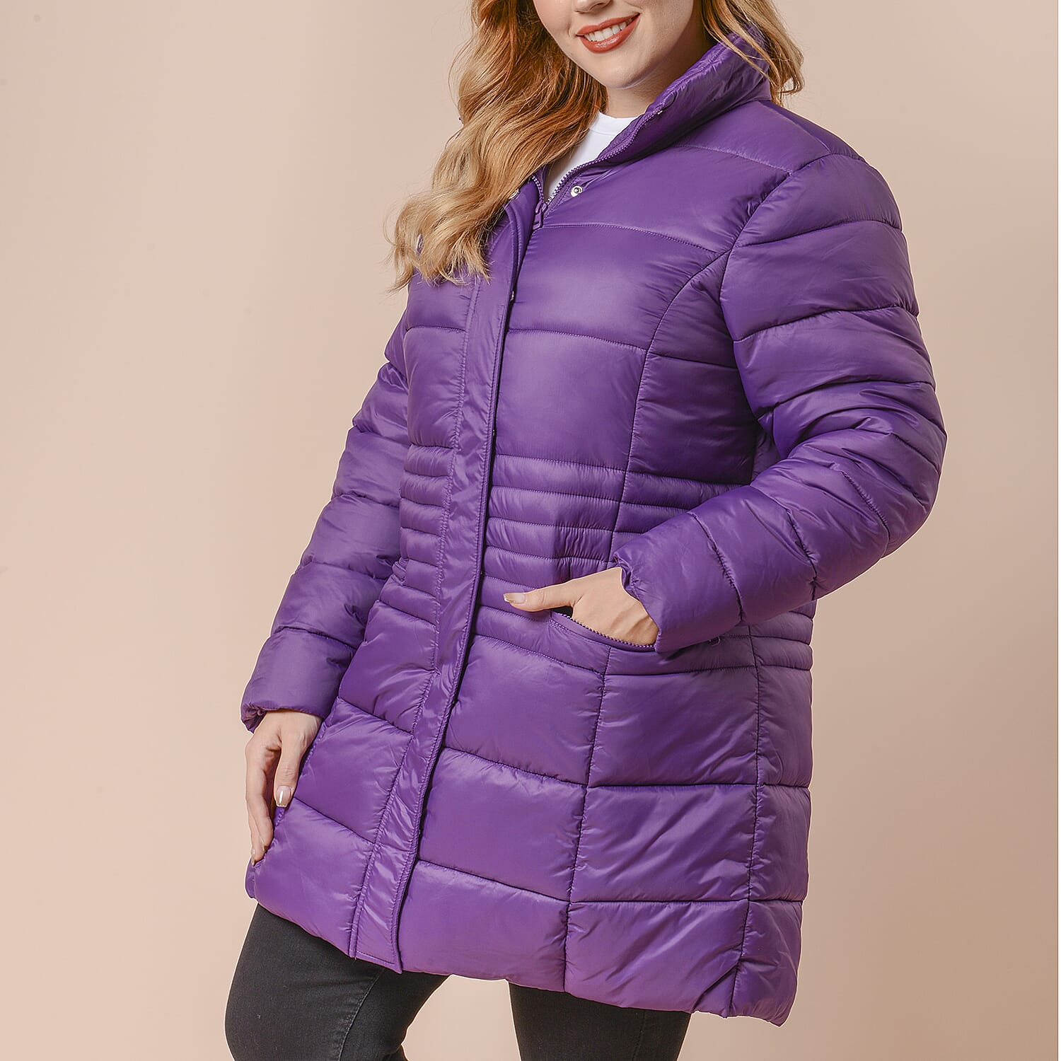 Winter Puffer Jacket with Middle Zip In Plum Purple (Size: S, 10-12)