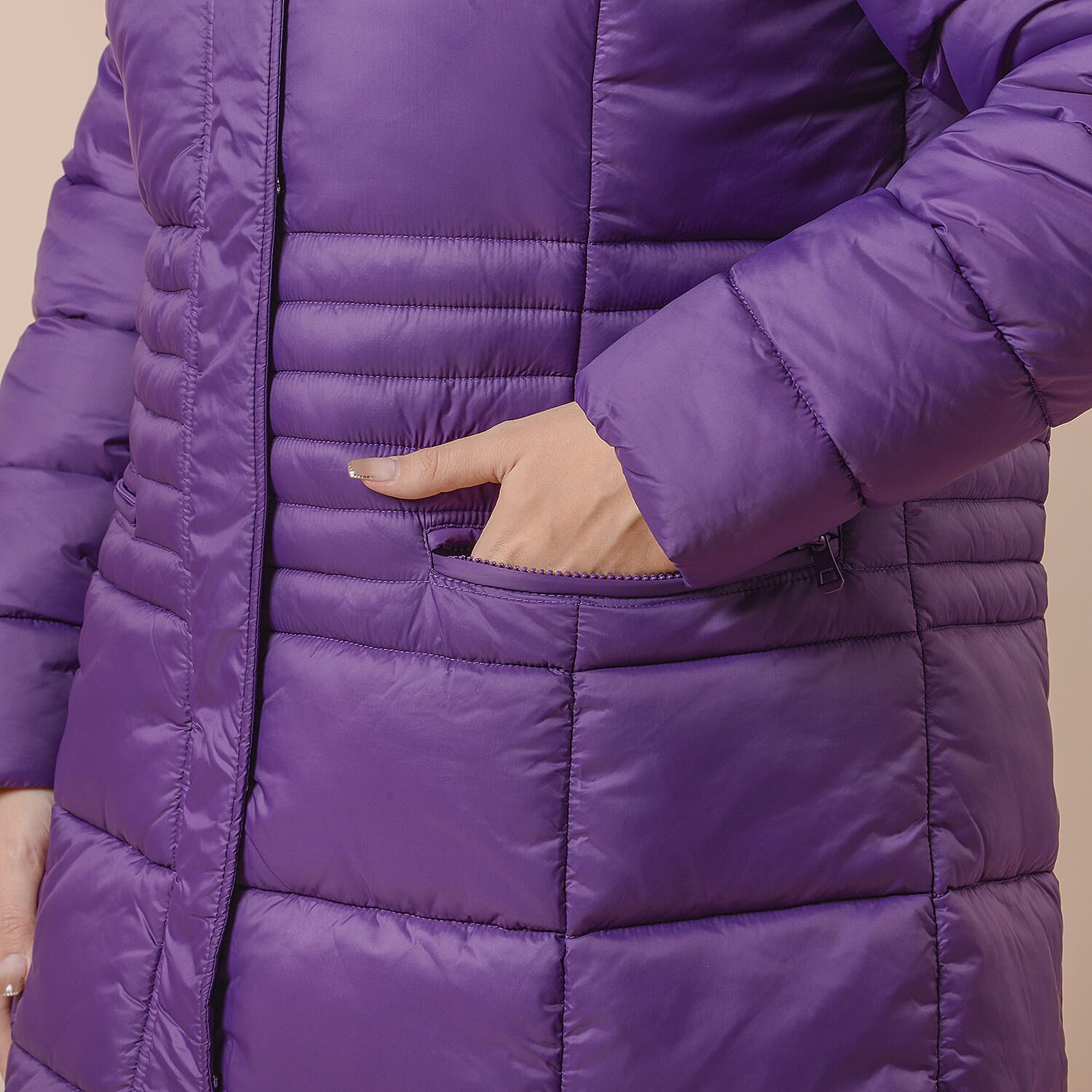 Winter Puffer Jacket with Middle Zip In Plum Purple (Size: S, 10-12)