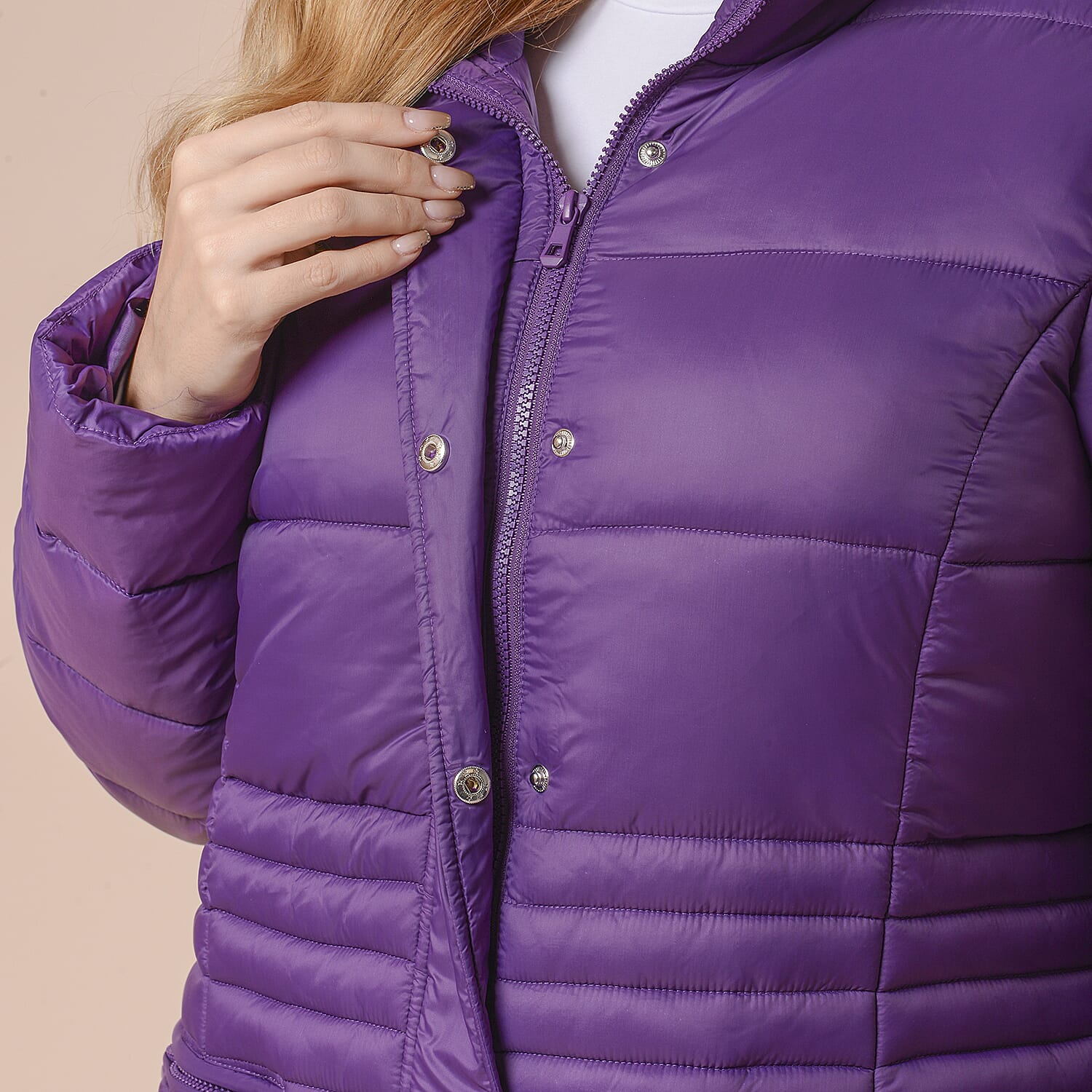 Winter Puffer Jacket with Middle Zip In Plum Purple (Size: S, 10-12)