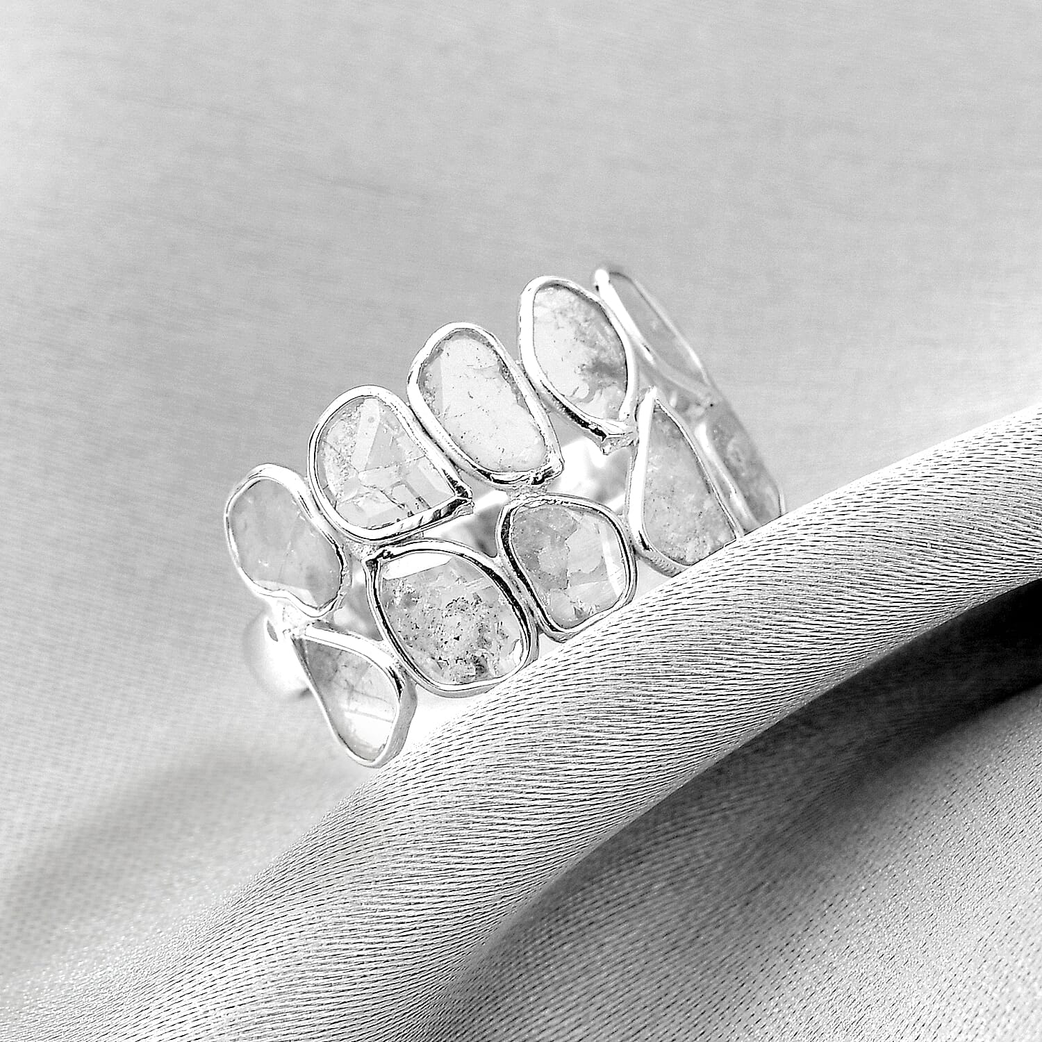 Artisan Crafted Natural Polki Diamond Ring in Platinum Overlay Sterling Silver 1.20 Ct.