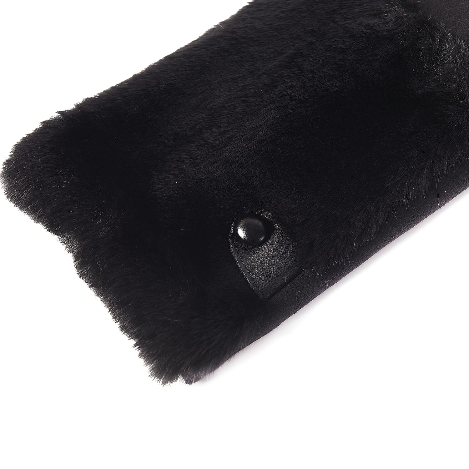 Fluffy Faux Fur Trim Gloves (Size 9x23cm) - Black