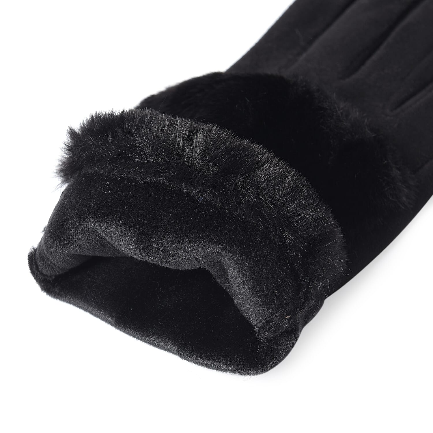 Fluffy Faux Fur Trim Gloves (Size 9x23cm) - Black
