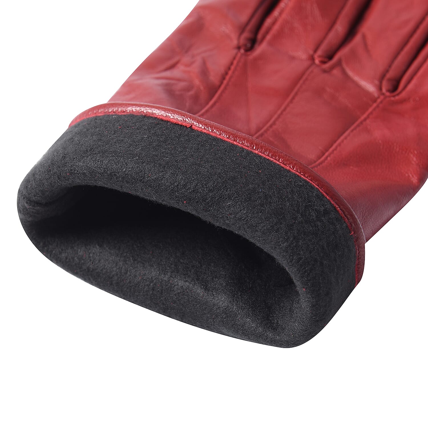 100% Genuine Leather Quilted Pattern Gloves with Bowknot - Solid Red