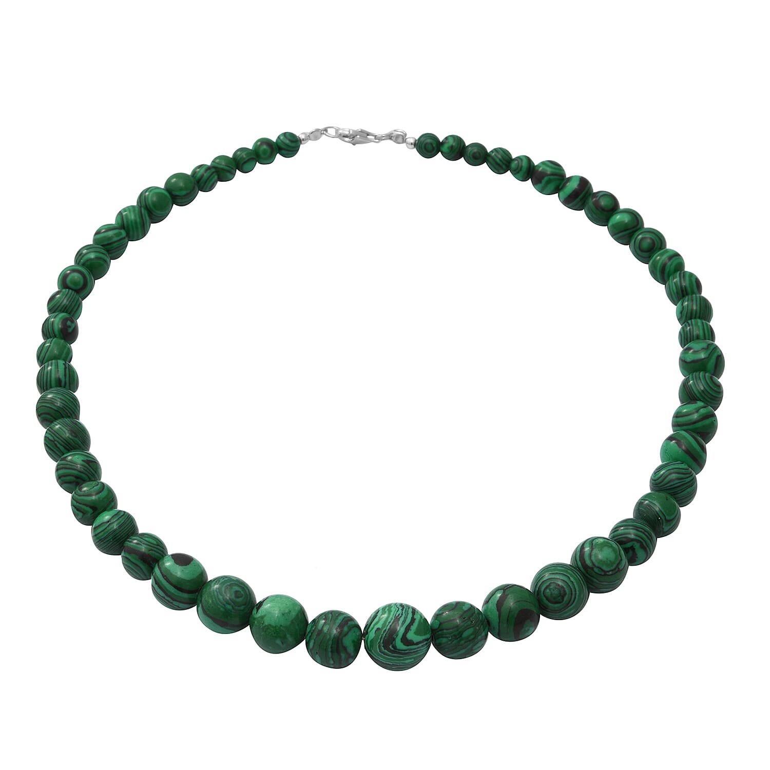 Malachite Beaded Necklace with Lobster Clasp (Size 18) in Rhodium Overlay Sterling Silver 240.00 Ct.