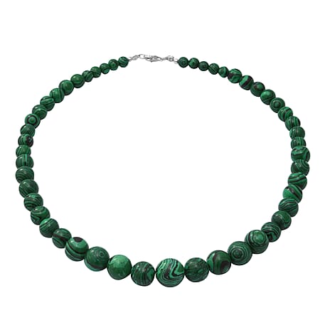 Malachite Beaded Necklace with Lobster Clasp (Size 18) in Rhodium Overlay Sterling Silver 240.00 Ct.