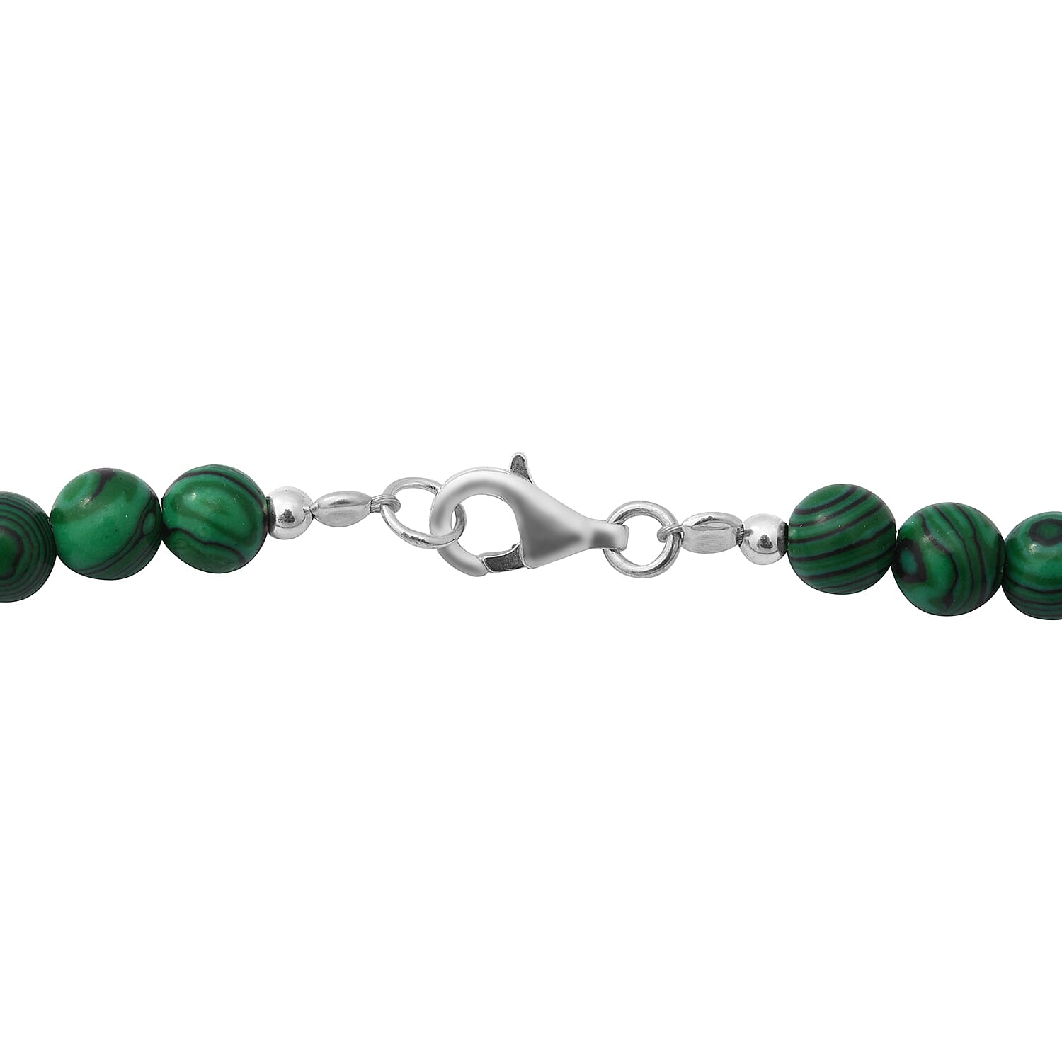 Malachite Beaded Necklace with Lobster Clasp (Size 18) in Rhodium Overlay Sterling Silver 240.00 Ct.