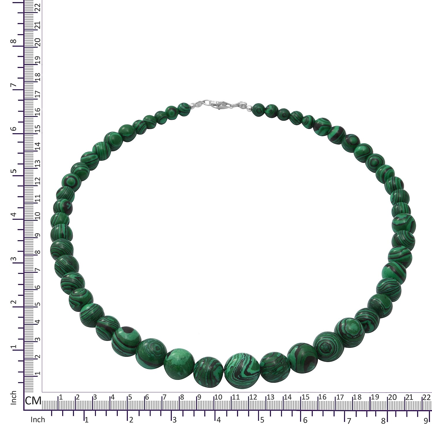 Malachite Beaded Necklace with Lobster Clasp (Size 18) in Rhodium Overlay Sterling Silver 240.00 Ct.