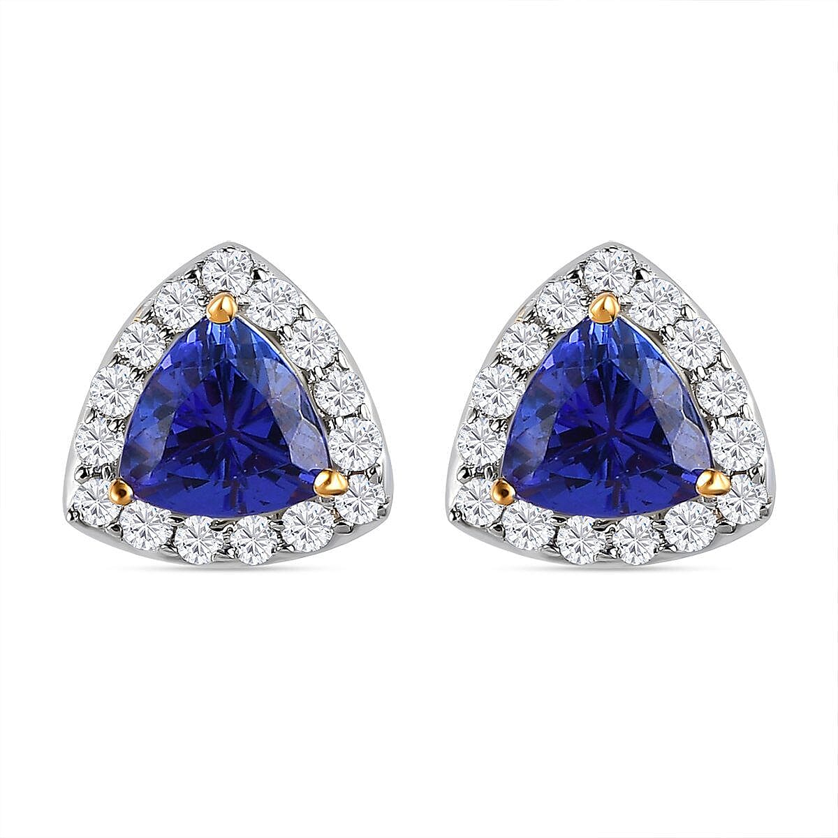 ILIANA 18K Yellow Gold AAA Tanzanite and Diamond Halo Earrings (with Screw Back) 1.10 Ct.