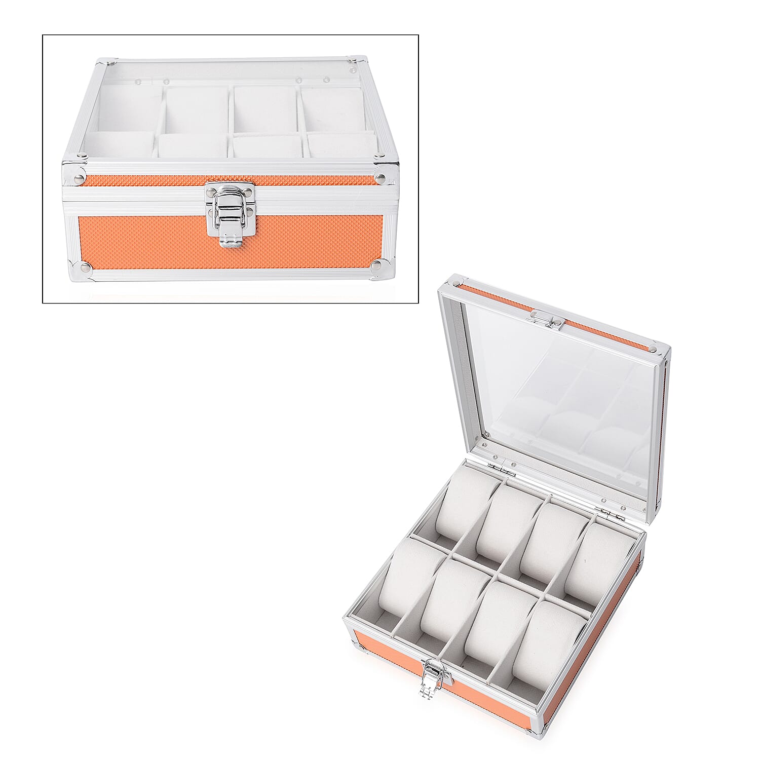 Aluminium 8 Slot Watch Box (Size 21.5x20x8 Cm) - Orange
