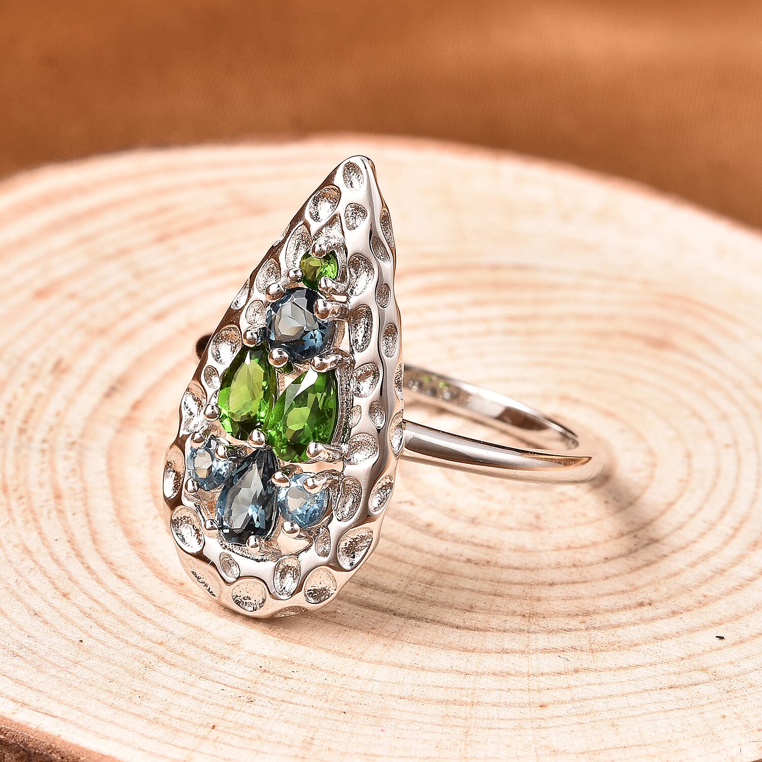 RACHEL GALLEY Misto Collection - AA London Blue Topaz and Chrome Diopside Ring in Rhodium Overlay Sterling Silver