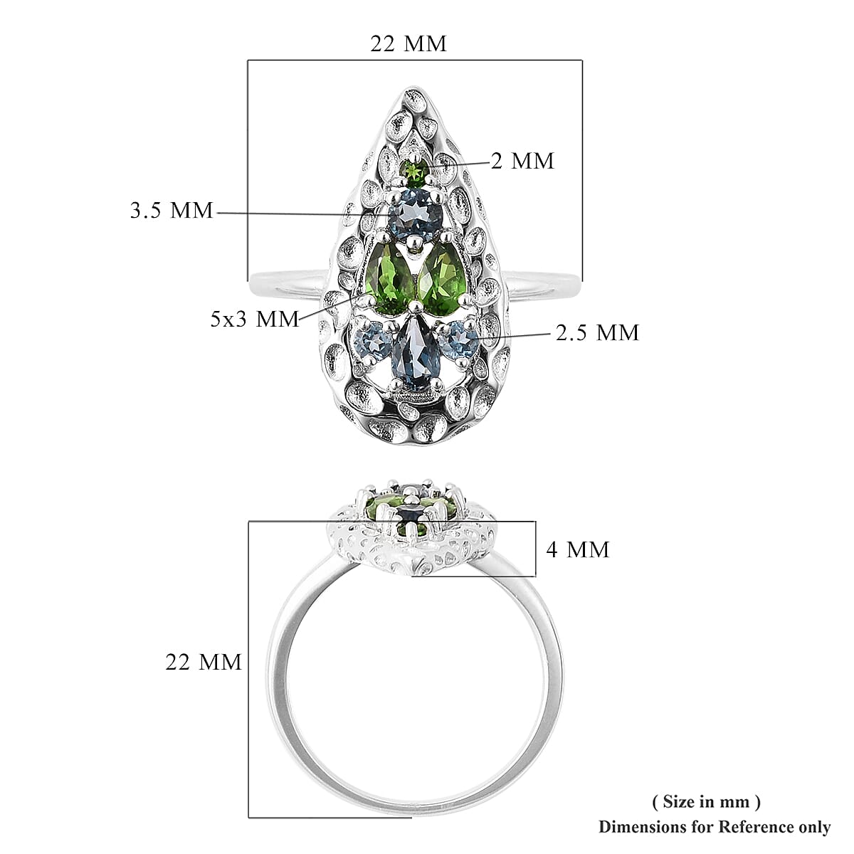 RACHEL GALLEY Misto Collection - AA London Blue Topaz and Chrome Diopside Ring in Rhodium Overlay Sterling Silver