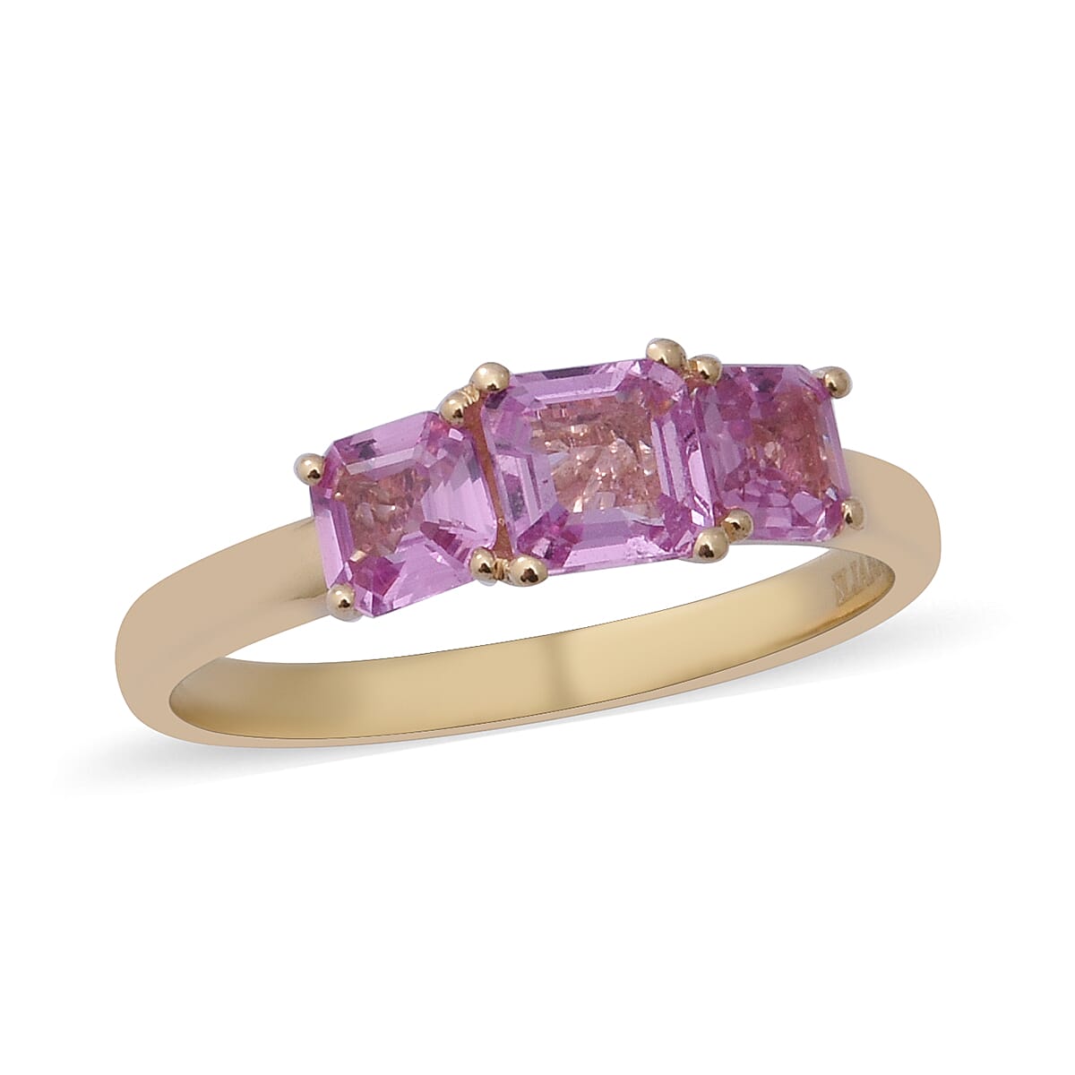 ILIANA 18K Yellow Gold AAA Pink Sapphire Trilogy Ring 1.76 Ct.