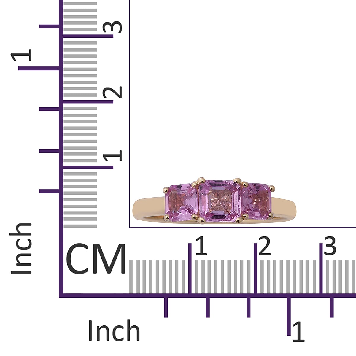 ILIANA 18K Yellow Gold AAA Pink Sapphire Trilogy Ring 1.76 Ct.