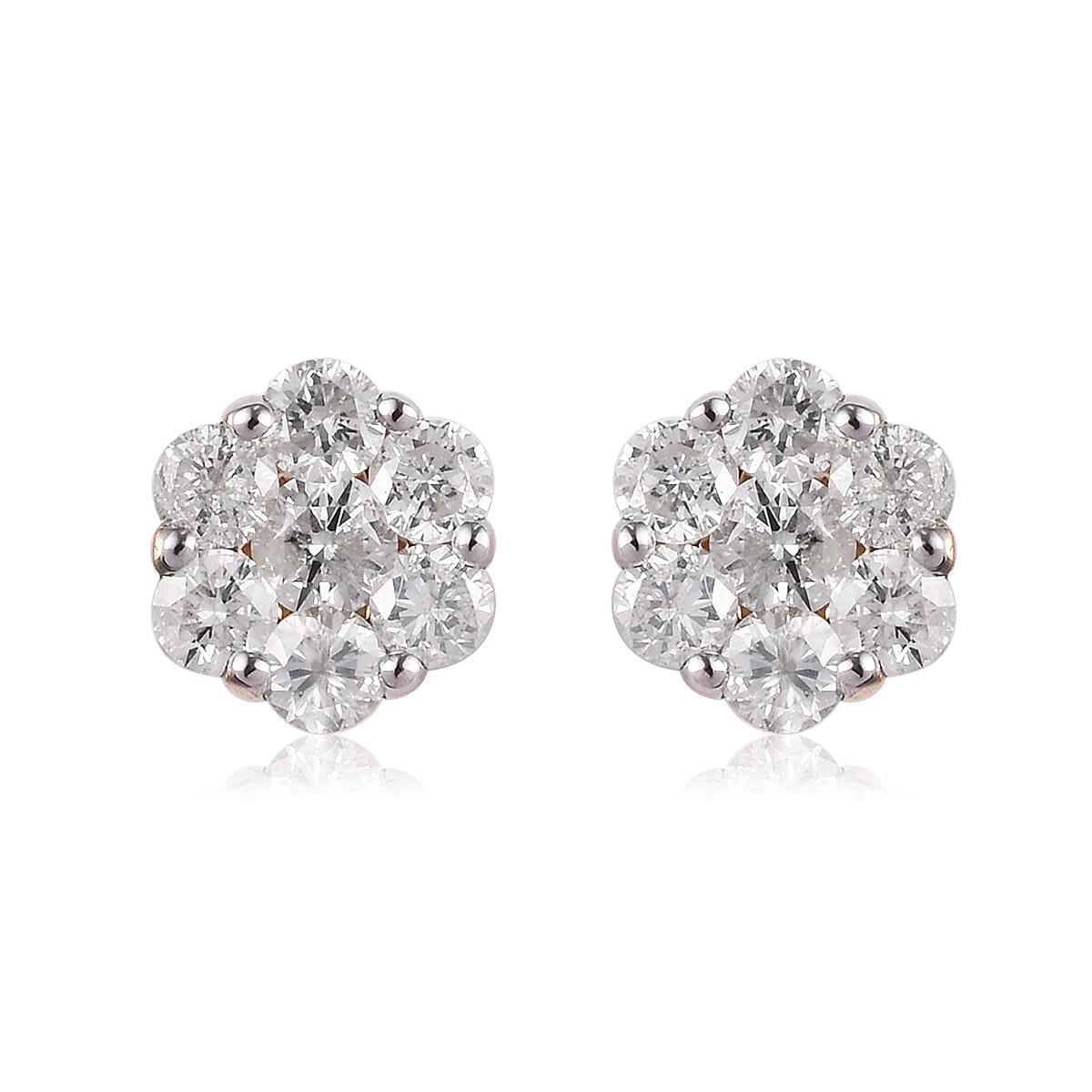 9K Yellow Gold SGL Certified Natural Diamond (I3-G-H) Floral Stud Earrings (with Push Back) 1.00 Ct.