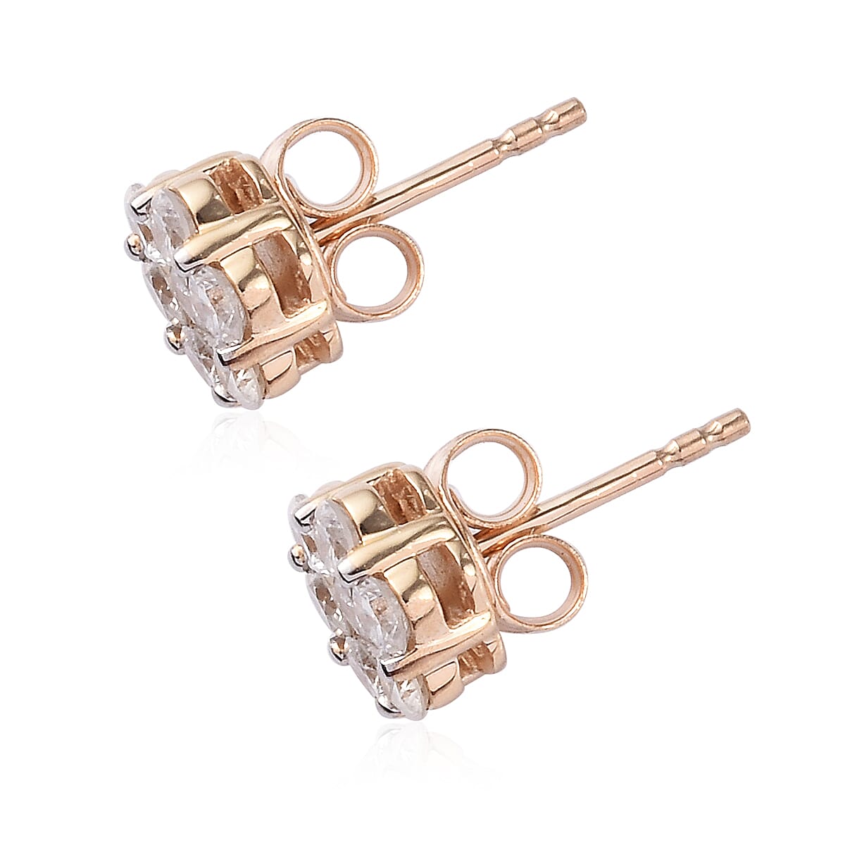 9K Yellow Gold SGL Certified Natural Diamond (I3-G-H) Floral Stud Earrings (with Push Back) 1.00 Ct.