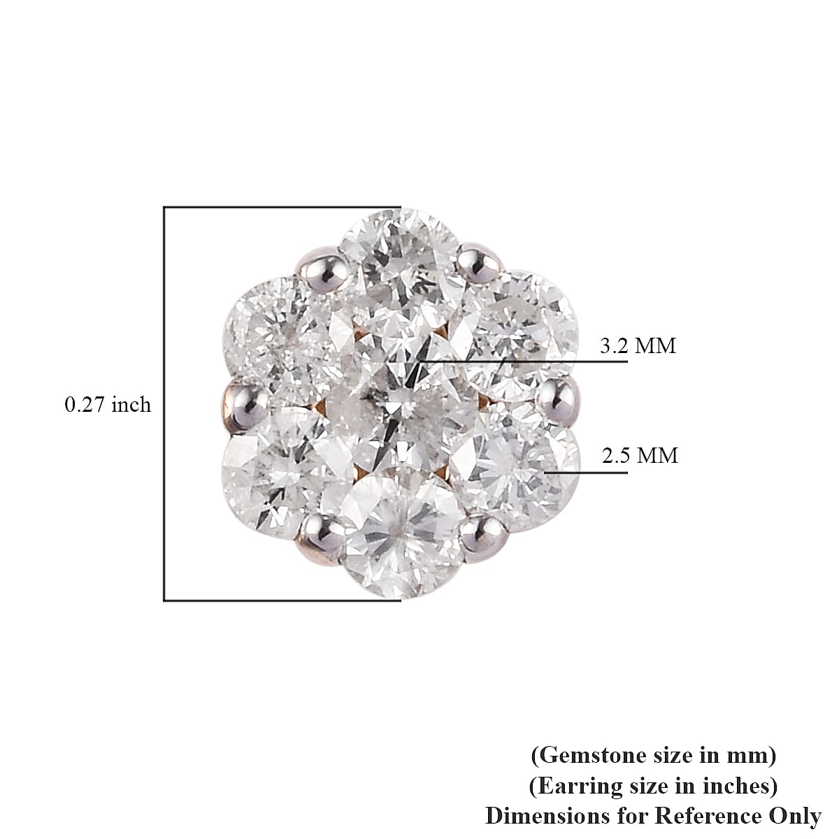 9K Yellow Gold SGL Certified Natural Diamond (I3-G-H) Floral Stud Earrings (with Push Back) 1.00 Ct.