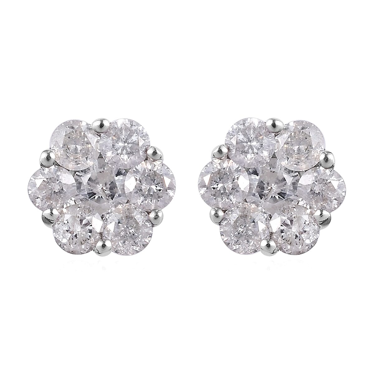 9K White Gold SGL Certified Natural Diamond (I3/G-H) Floral Stud Earrings (with Push Back) 1.00 Ct.
