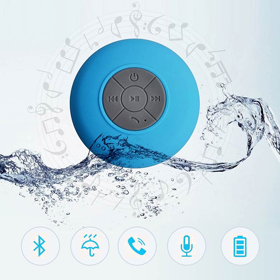 Multi Use Rain / Splash Proof Wireless Bluetooth Stereo Speaker with Built-in Mic. - Blue
