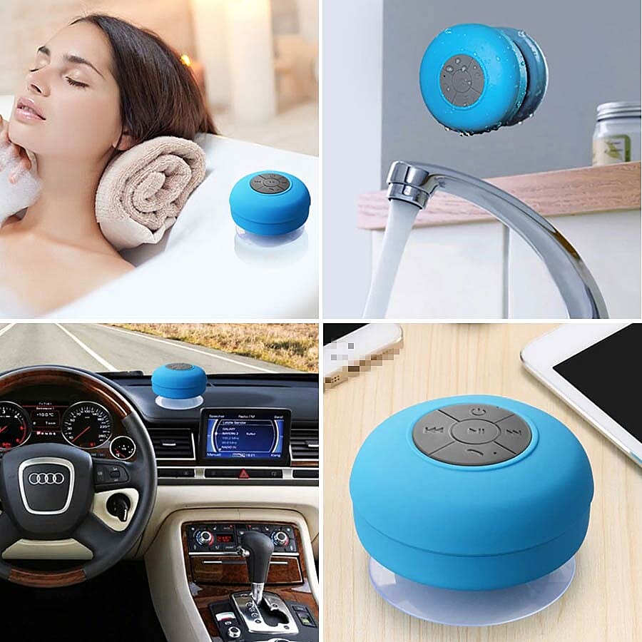 Multi Use Rain / Splash Proof Wireless Bluetooth Stereo Speaker with Built-in Mic. - Blue