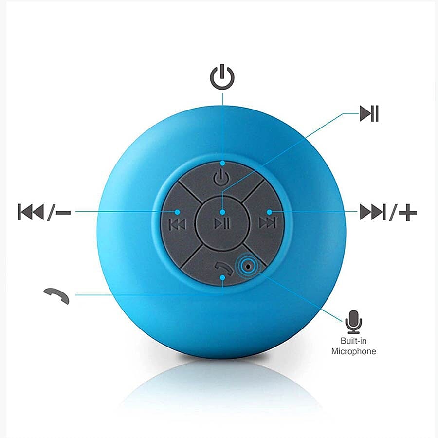 Multi Use Rain / Splash Proof Wireless Bluetooth Stereo Speaker with Built-in Mic. - Blue