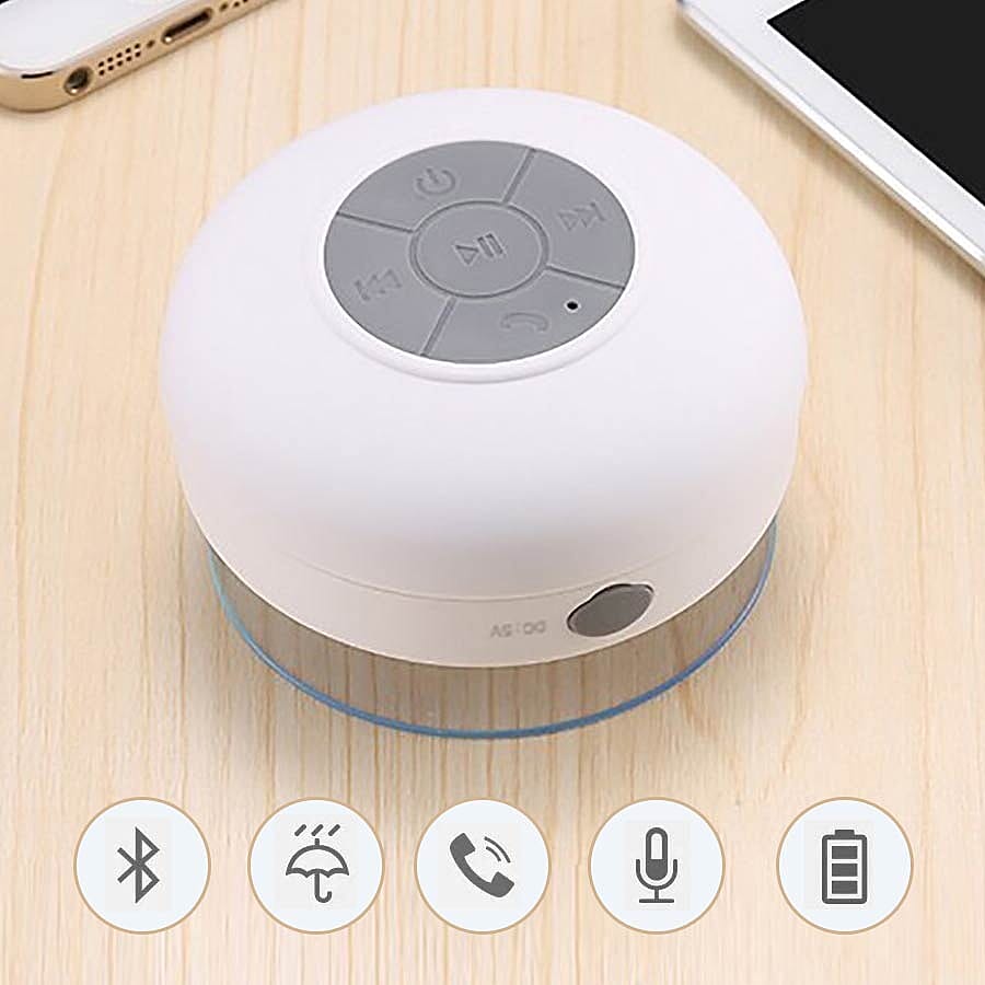 Multi Use Rain / Splash Proof Wireless Bluetooth Stereo Speaker with Built-in Mic. - White