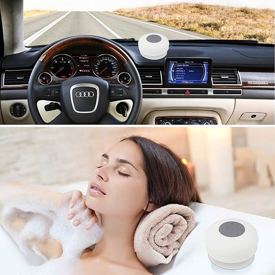 Multi Use Rain / Splash Proof Wireless Bluetooth Stereo Speaker with Built-in Mic. - White