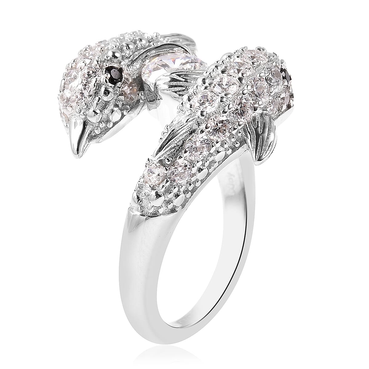 Lustro Stella - Boi Ploi Black Spinel Rhodium Overlay Sterling Silver Dolphin Ring Made with Finest CZ 3.07 Ct.