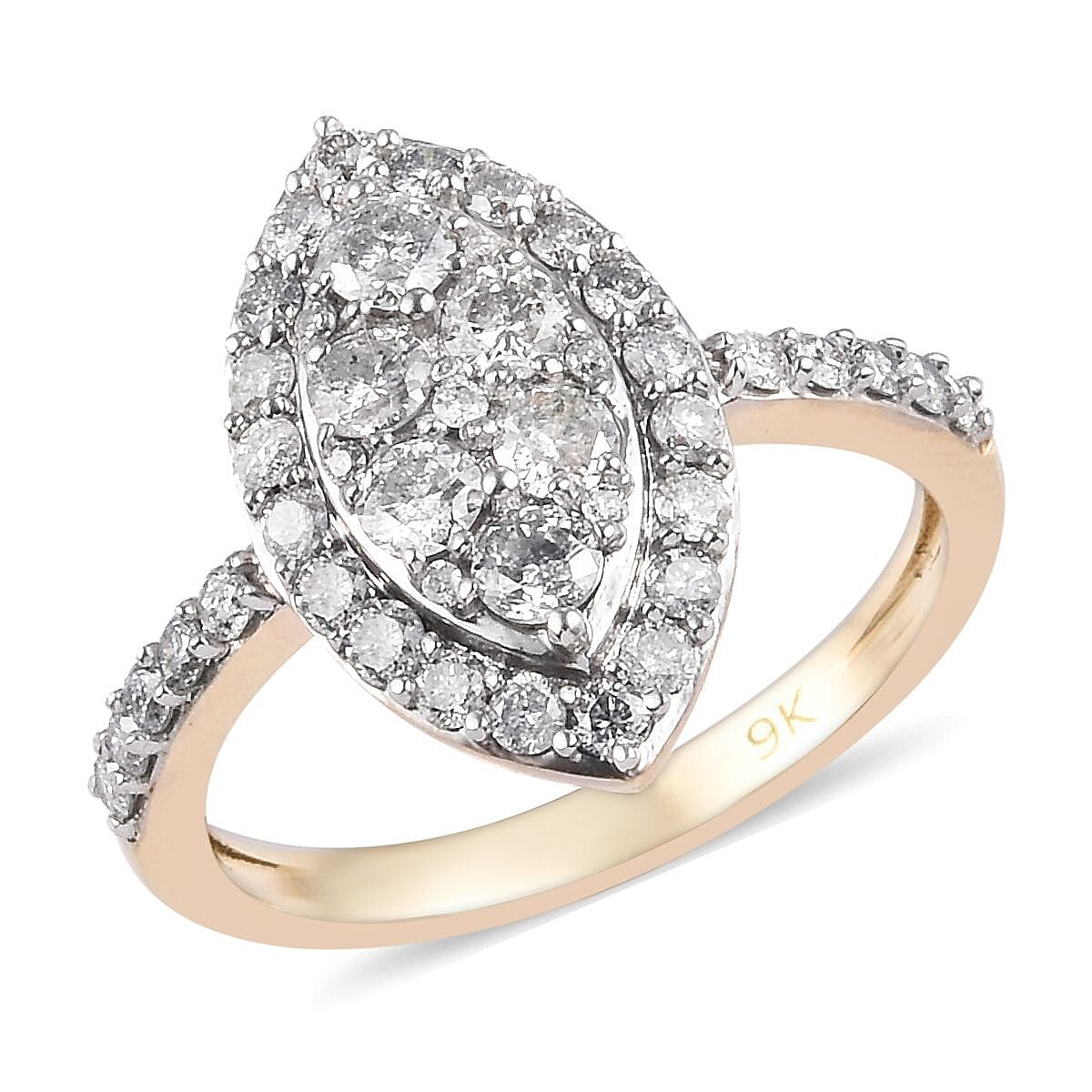 9K Yellow Gold SGL Certified Diamond (I3/G-H) Ring 1.00 Ct.