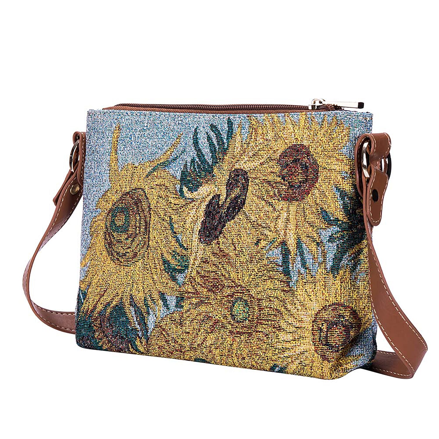 Signare Tapestry - 2 Piece Set - Van Gogh Artwork Sunflower Crossbody Bag (33x8x34cm) and Gusset Bag (22x5x17cm) in Yellow