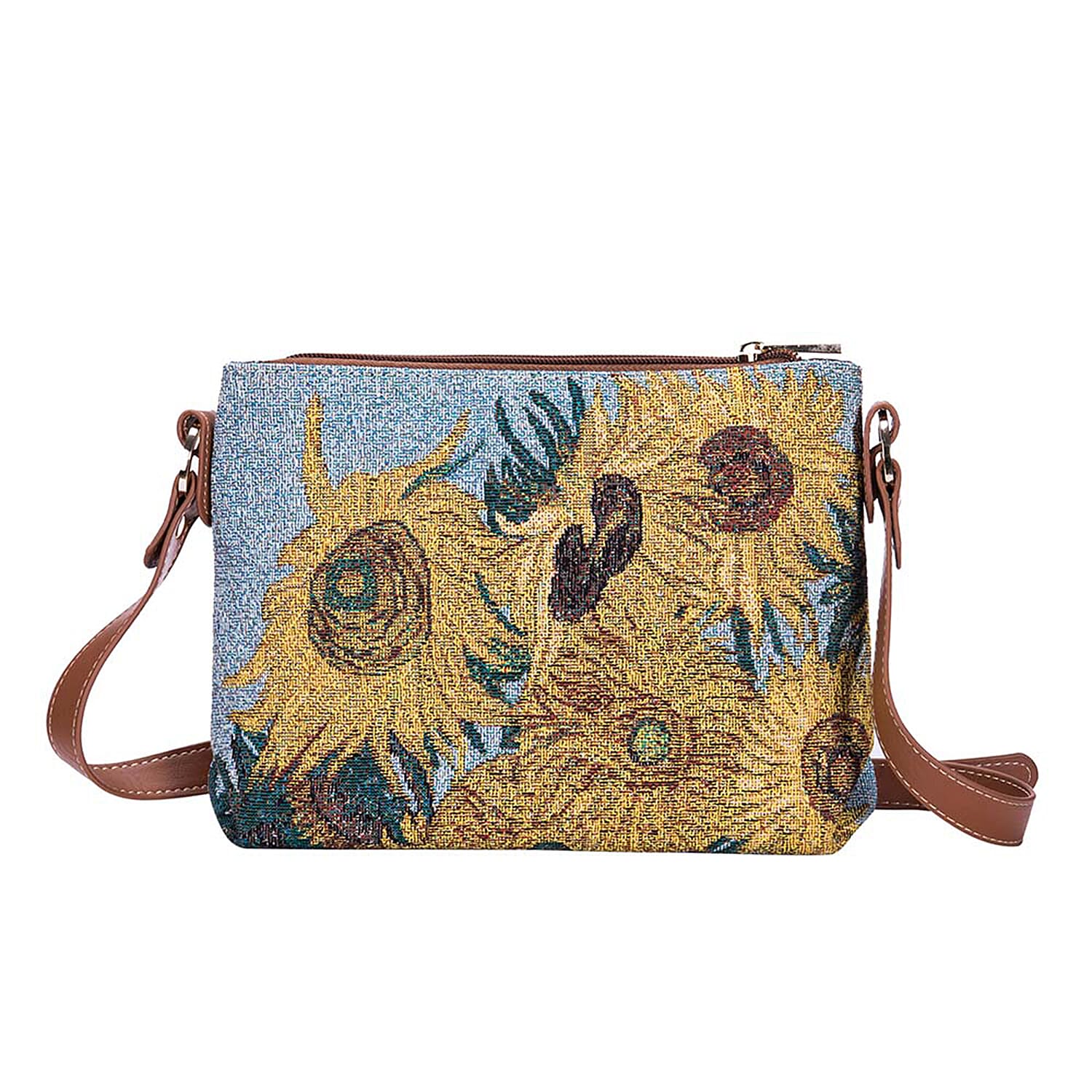 Signare Tapestry - 2 Piece Set - Van Gogh Artwork Sunflower Crossbody Bag (33x8x34cm) and Gusset Bag (22x5x17cm) in Yellow
