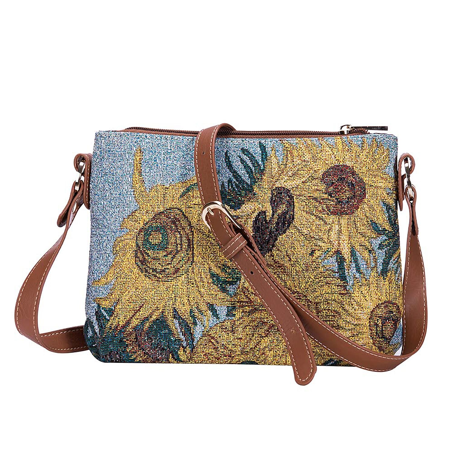 Signare Tapestry - 2 Piece Set - Van Gogh Artwork Sunflower Crossbody Bag (33x8x34cm) and Gusset Bag (22x5x17cm) in Yellow