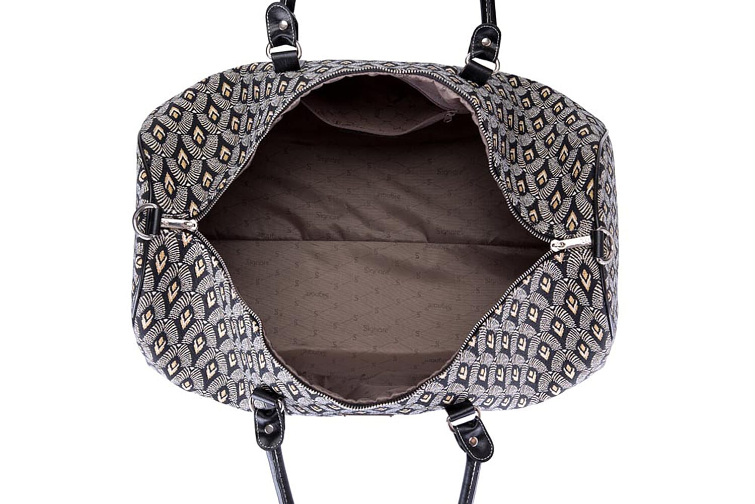 Signare Tapestry - 2 Piece Set - Luxor Art Deco Travel Bag (56X29X33cm) and Sling Bag (56X29X33cm) in Black