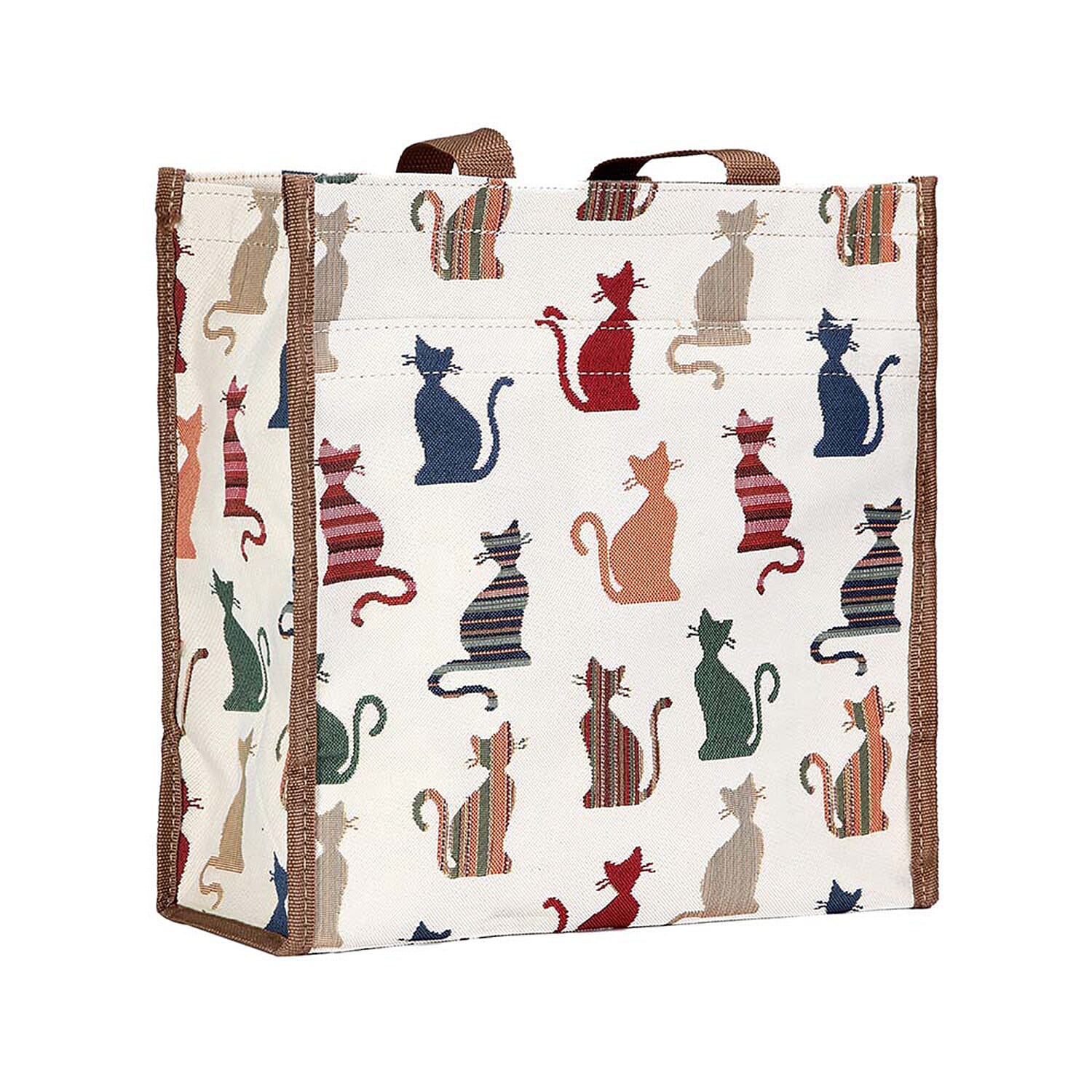 Signare Tapestry - 2 Piece Set - Cheeky Cat Shopping Bag (30X13X29cm) and Umbrella in Beige