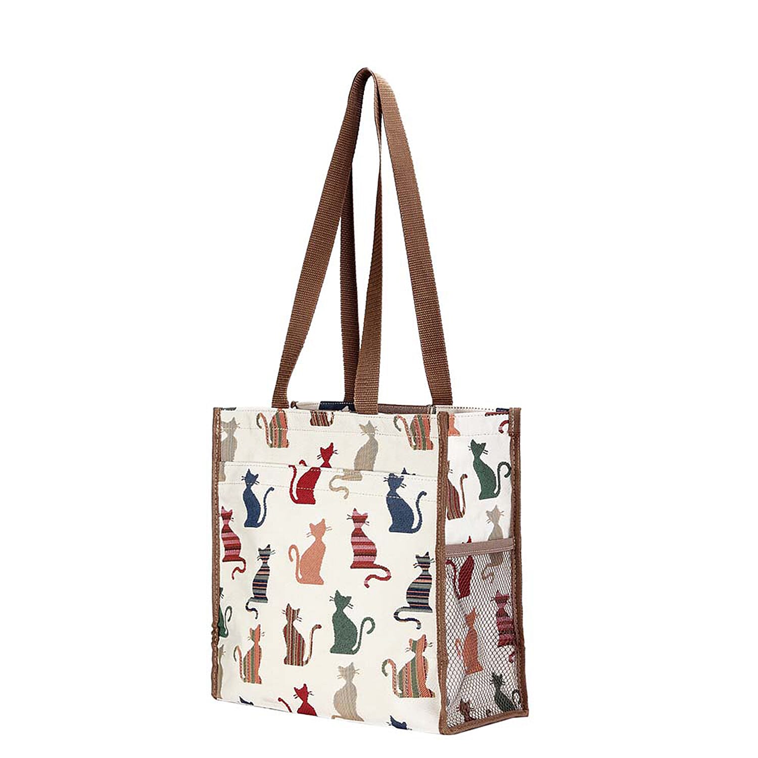 Signare Tapestry - 2 Piece Set - Cheeky Cat Shopping Bag (30X13X29cm) and Umbrella in Beige