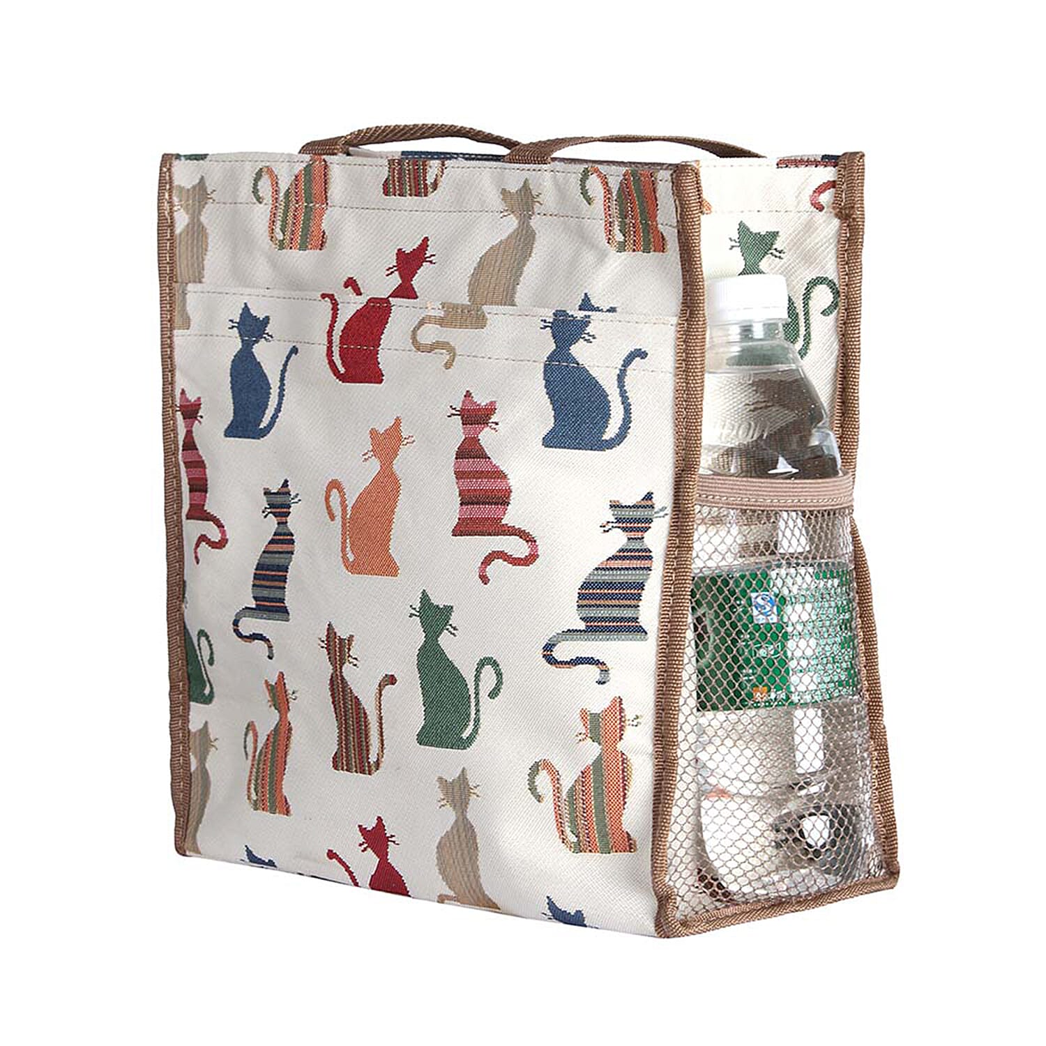 Signare Tapestry - 2 Piece Set - Cheeky Cat Shopping Bag (30X13X29cm) and Umbrella in Beige