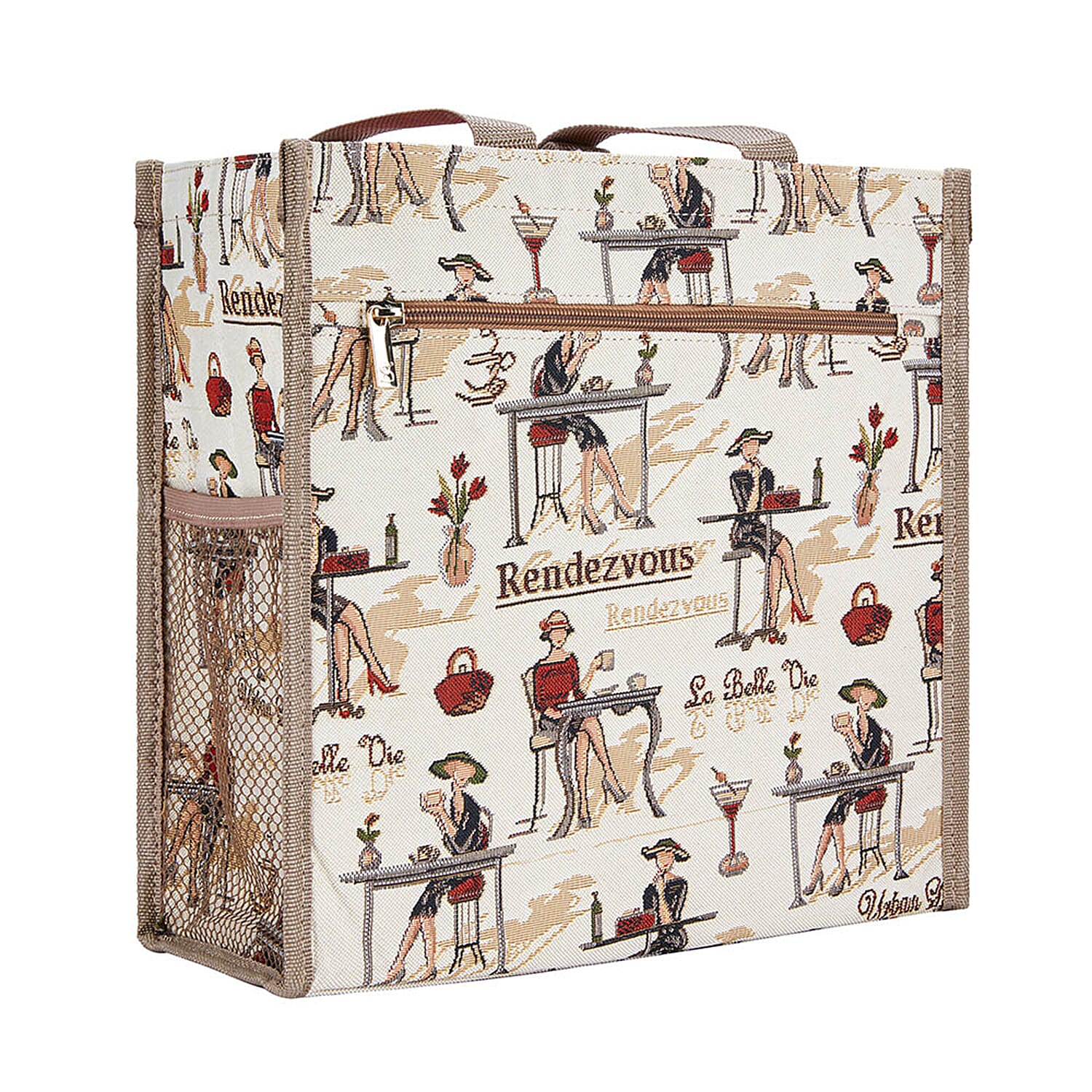 Signare Tapestry - 2 Piece Set - Rendezvous Shopping Bag (17X6X22cm) and Umbrella in Beige
