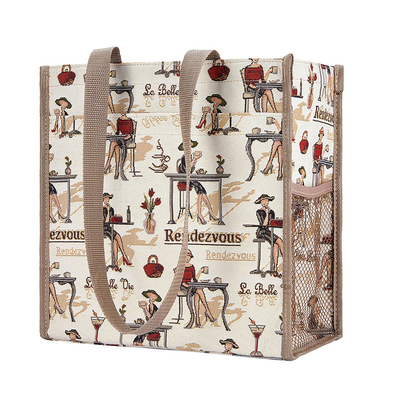 Signare Tapestry - 2 Piece Set - Rendezvous Shopping Bag (17X6X22cm) and Umbrella in Beige