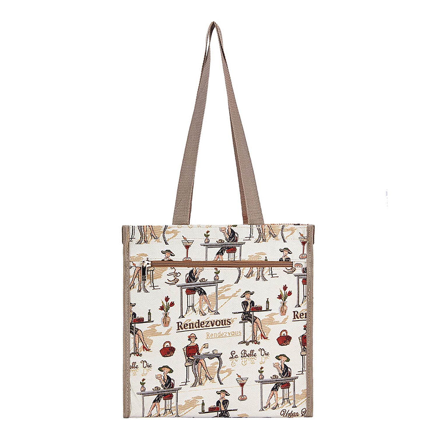Signare Tapestry - 2 Piece Set - Rendezvous Shopping Bag (17X6X22cm) and Umbrella in Beige