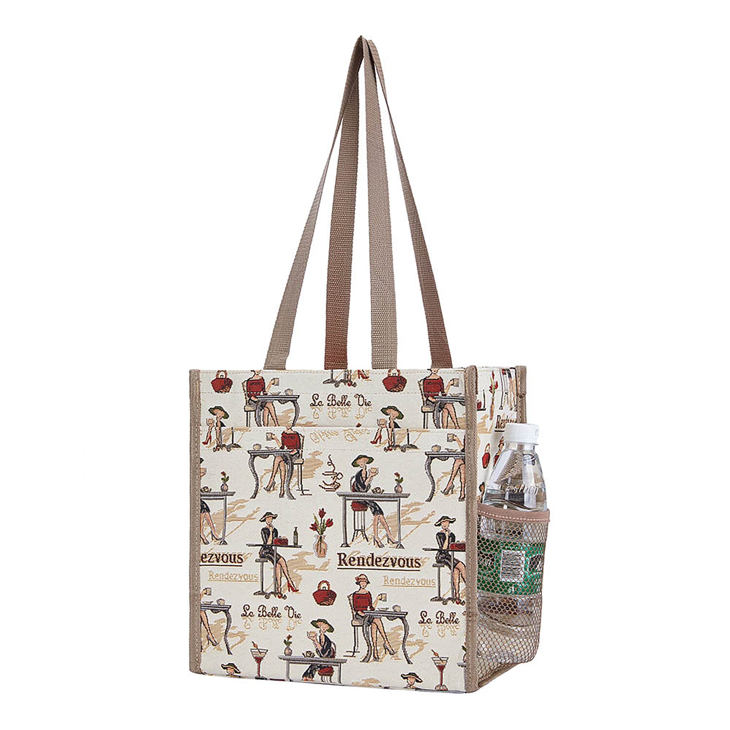 Signare Tapestry - 2 Piece Set - Rendezvous Shopping Bag (17X6X22cm) and Umbrella in Beige
