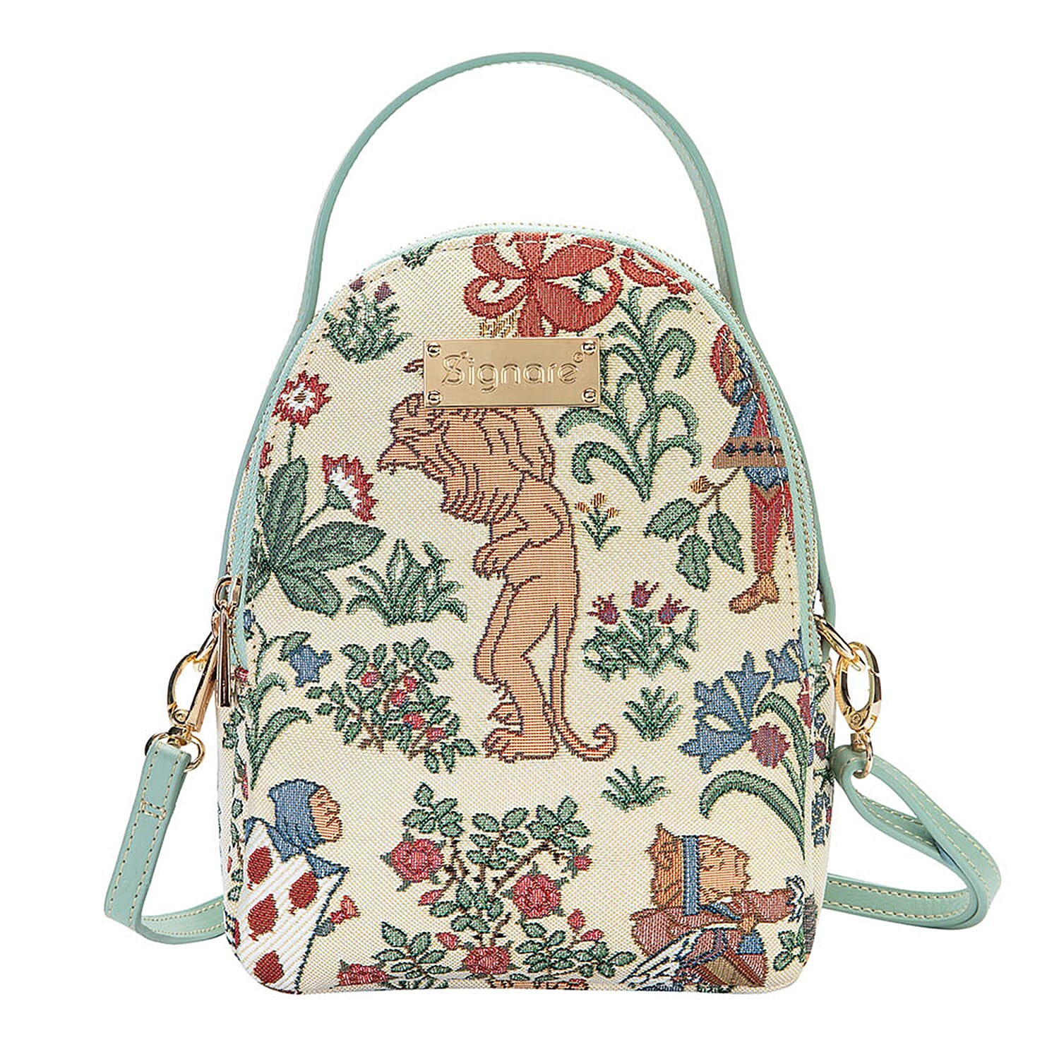 Signare Tapestry - 2 Piece Set - Alice in Wonderland Bagpack (17X6X22cm) and Cosmetic Bag (11X1.5X8cm) in Off-White Colour
