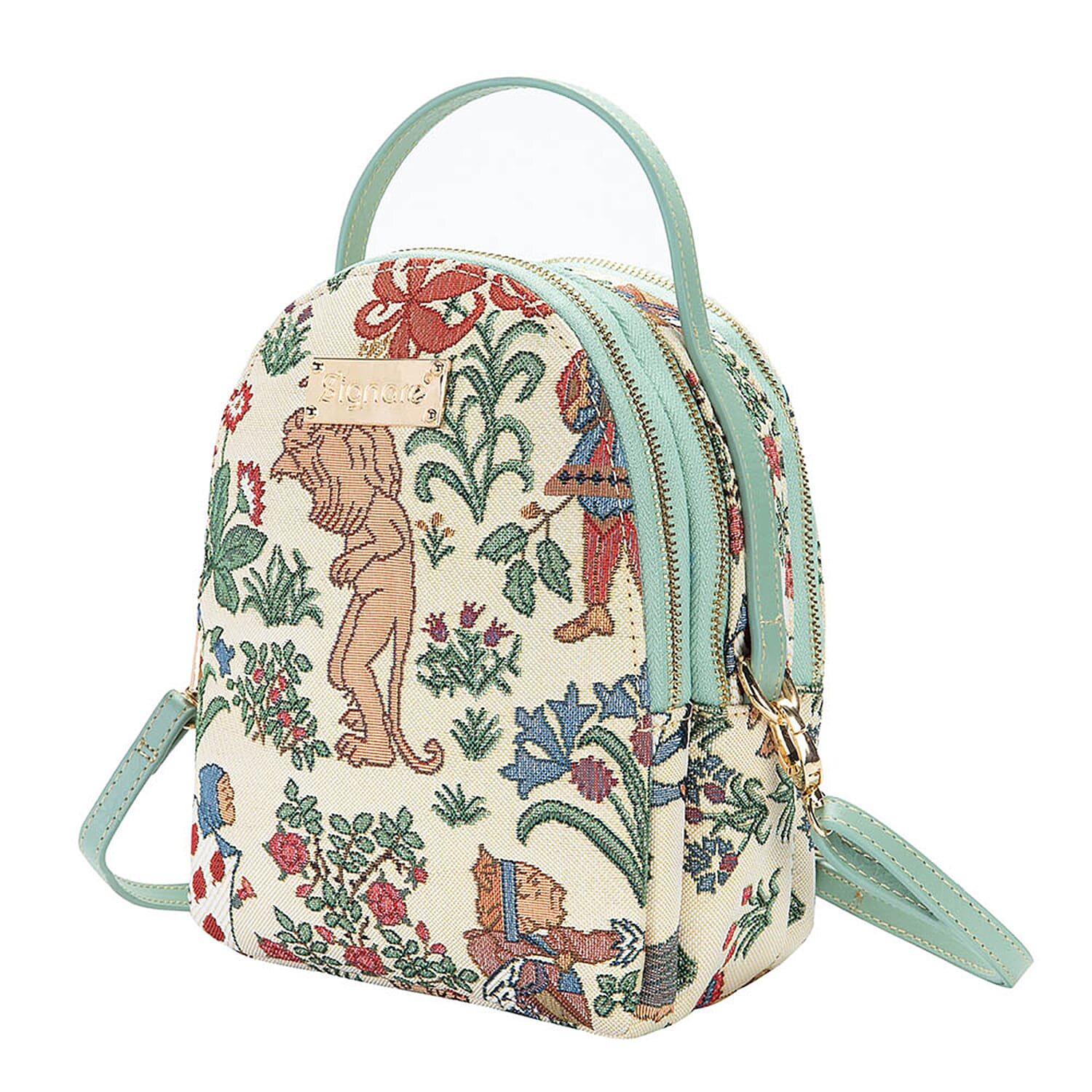 Signare Tapestry - 2 Piece Set - Alice in Wonderland Bagpack (17X6X22cm) and Cosmetic Bag (11X1.5X8cm) in Off-White Colour