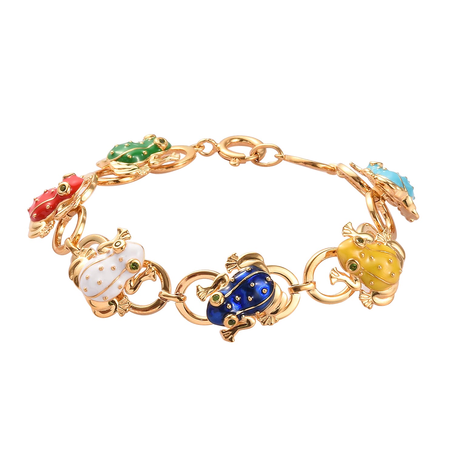 GP - Chrome Diopside and Blue Sapphire Enamelled Frog Link Bracelet (Size 7) in 14K Gold Overlay Sterling Silver, Silver wt 24.48 Gms