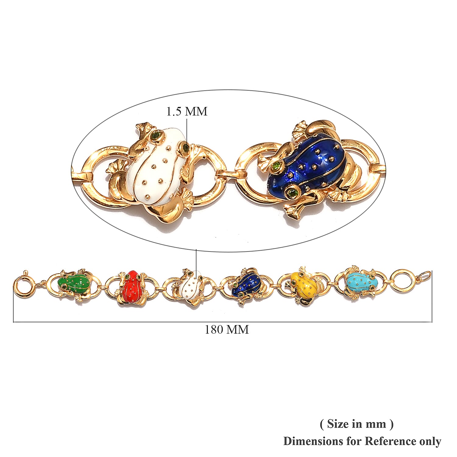 GP - Chrome Diopside and Blue Sapphire Enamelled Frog Link Bracelet (Size 7) in 14K Gold Overlay Sterling Silver, Silver wt 24.48 Gms